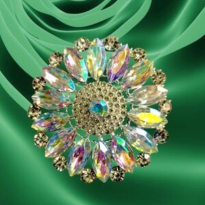 Iridescent Floral Crystal Brooch